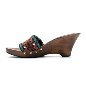 Gucci Wedge Wooden Sandals Clogs Fabric Multicolour Colour For Women