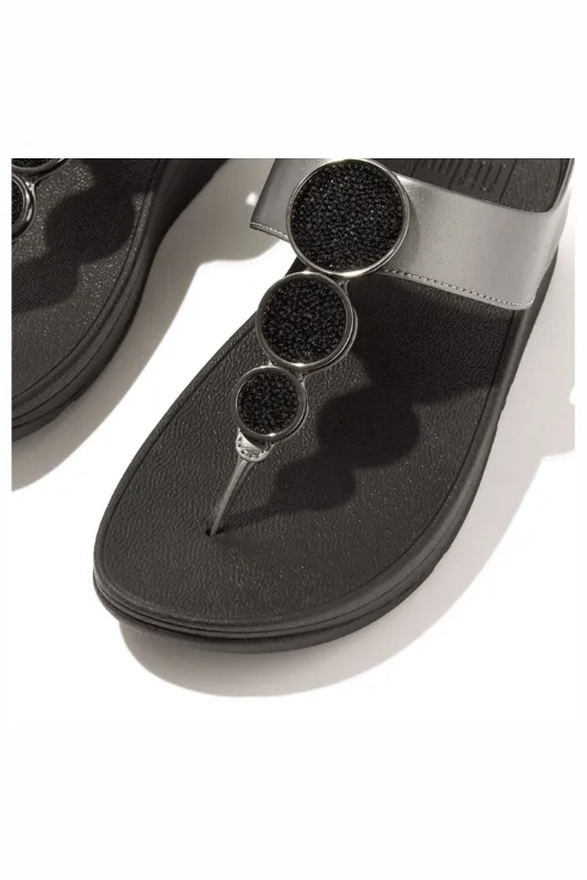 Halo Bead Circle Leather Toe Post Sandals