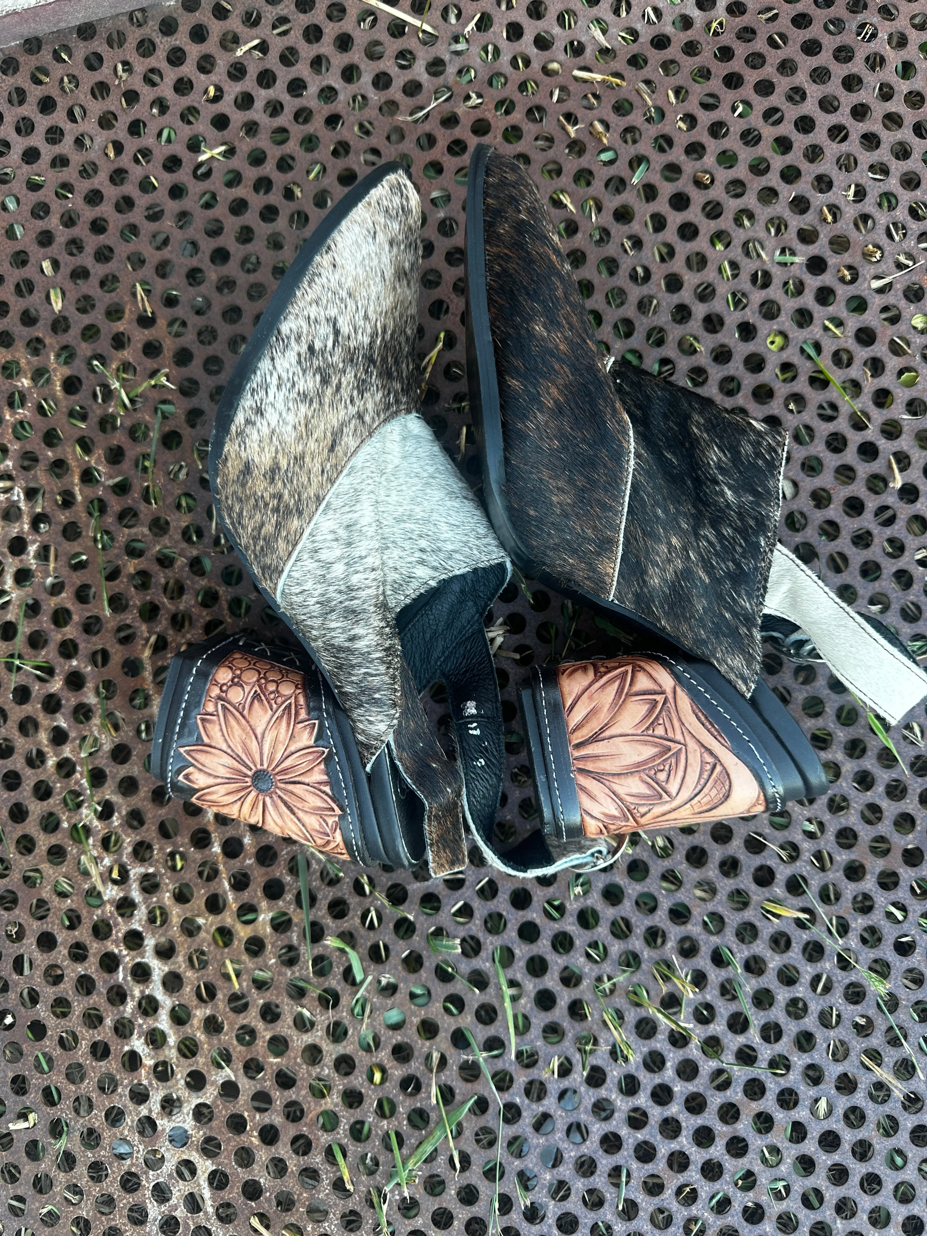 Hand tooled Hair On Heel Sandals