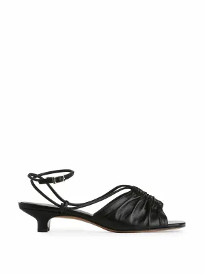 Heeled black leather sandals