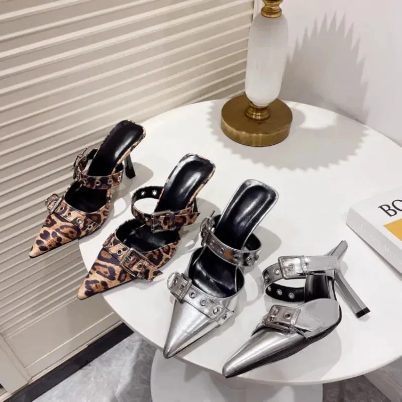 Hnzxzm 2024 Design Sexy Fashion Leopard Print High Heeled Shoes Summer Beach Party Women's Sandals Slippers 35-42 Large Size