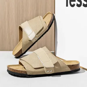 Hnzxzm Cork Sole Arizona Sandals New Summer Suede Breasted Flip Flops Vintage Boken Shoe Flats Thick-Soled Sandals Half Slippers