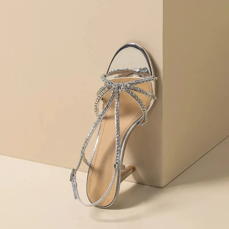 Hnzxzm Woman High-heeled Sandals Rhinestone Chain High Heels Luxury Sandals Women Designers Bling Bling Party Shoes Small size 34-40