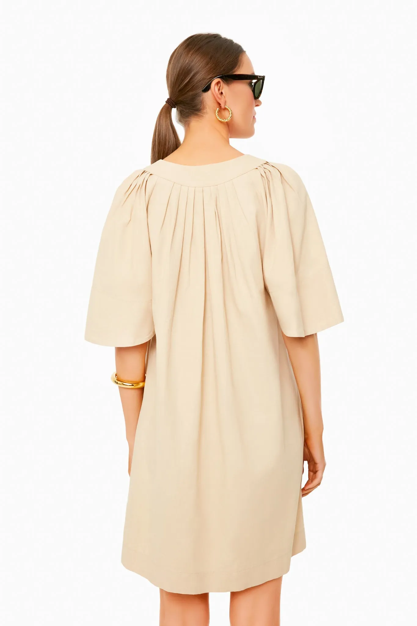 Khaki Finley Flutter Sleeve Dress