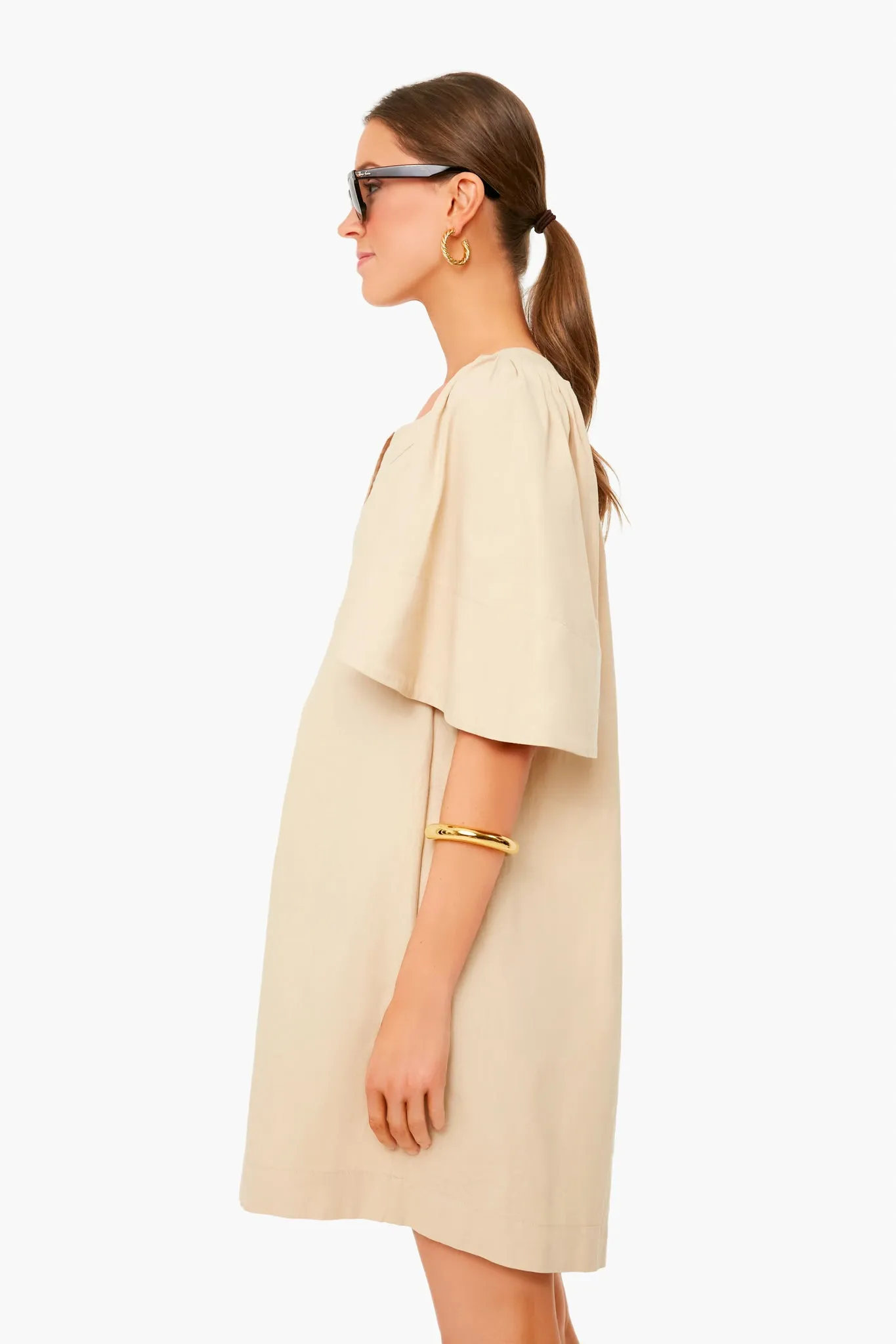 Khaki Finley Flutter Sleeve Dress