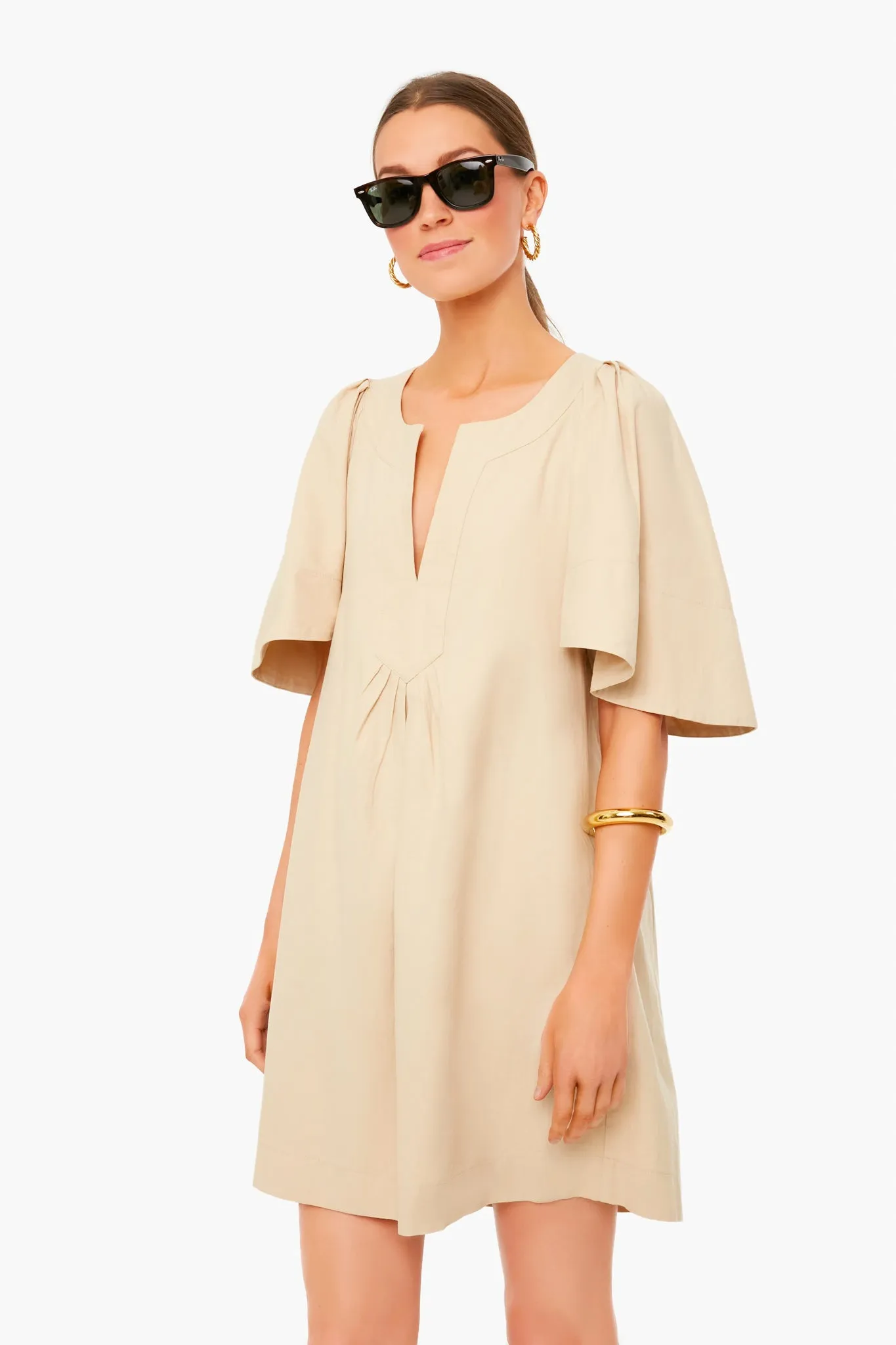 Khaki Finley Flutter Sleeve Dress