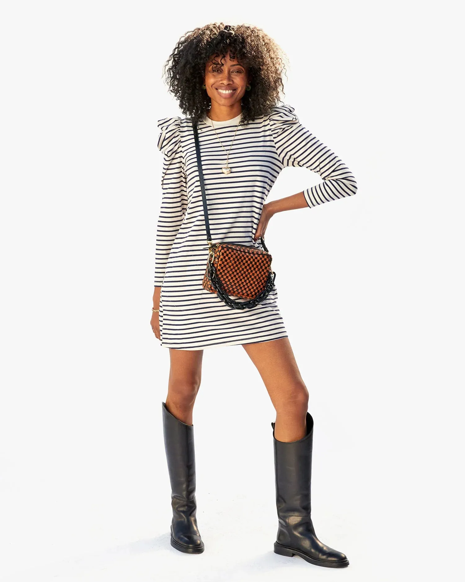 Le Puff Dress- Navy & Cream Stripe