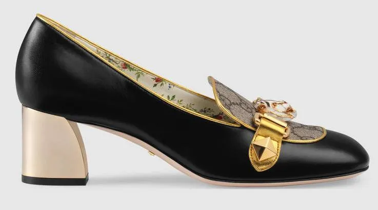 Leather and GG Supreme Mid-Heel Pump