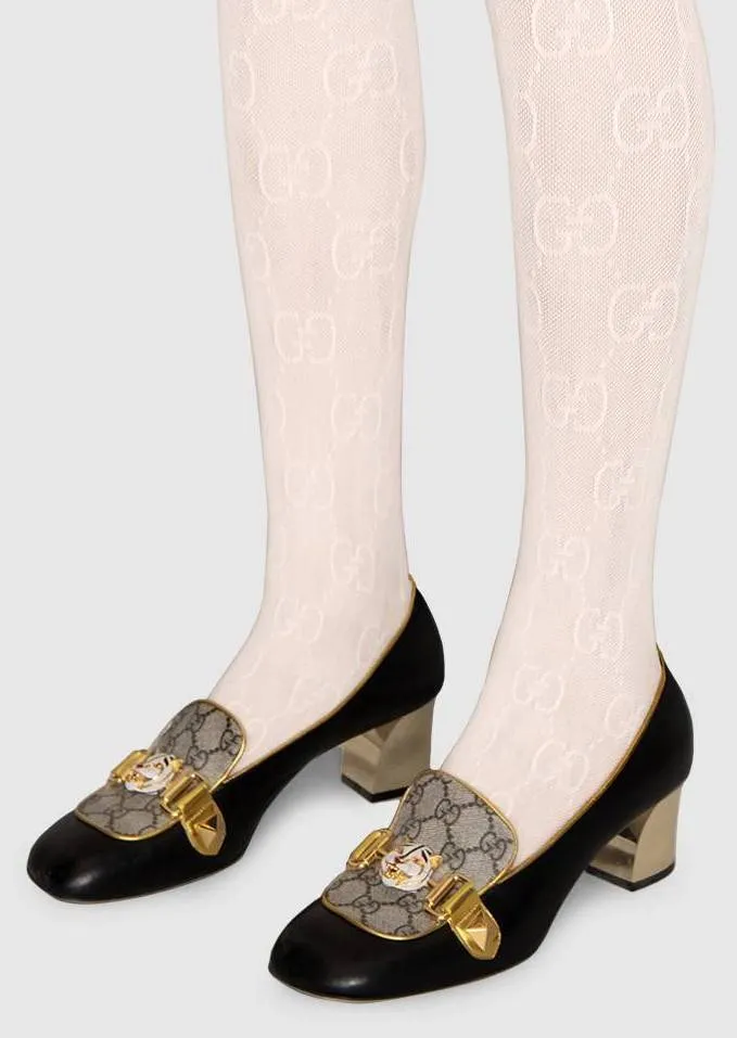Leather and GG Supreme Mid-Heel Pump