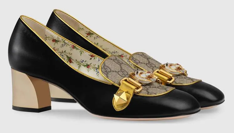 Leather and GG Supreme Mid-Heel Pump