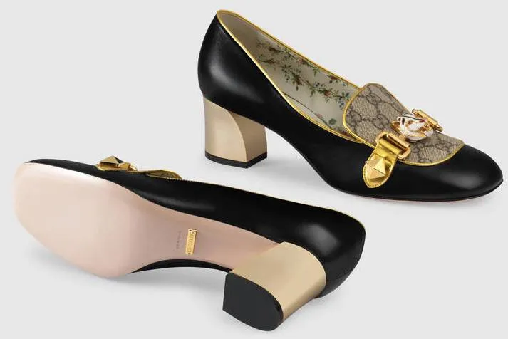 Leather and GG Supreme Mid-Heel Pump