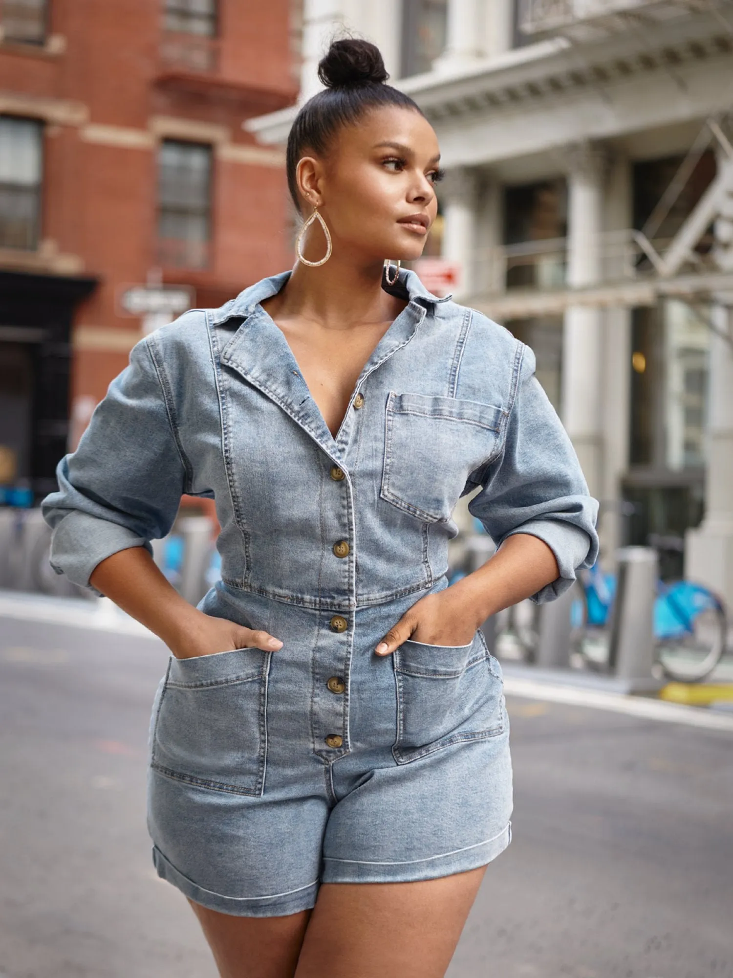 Lila Denim Romper