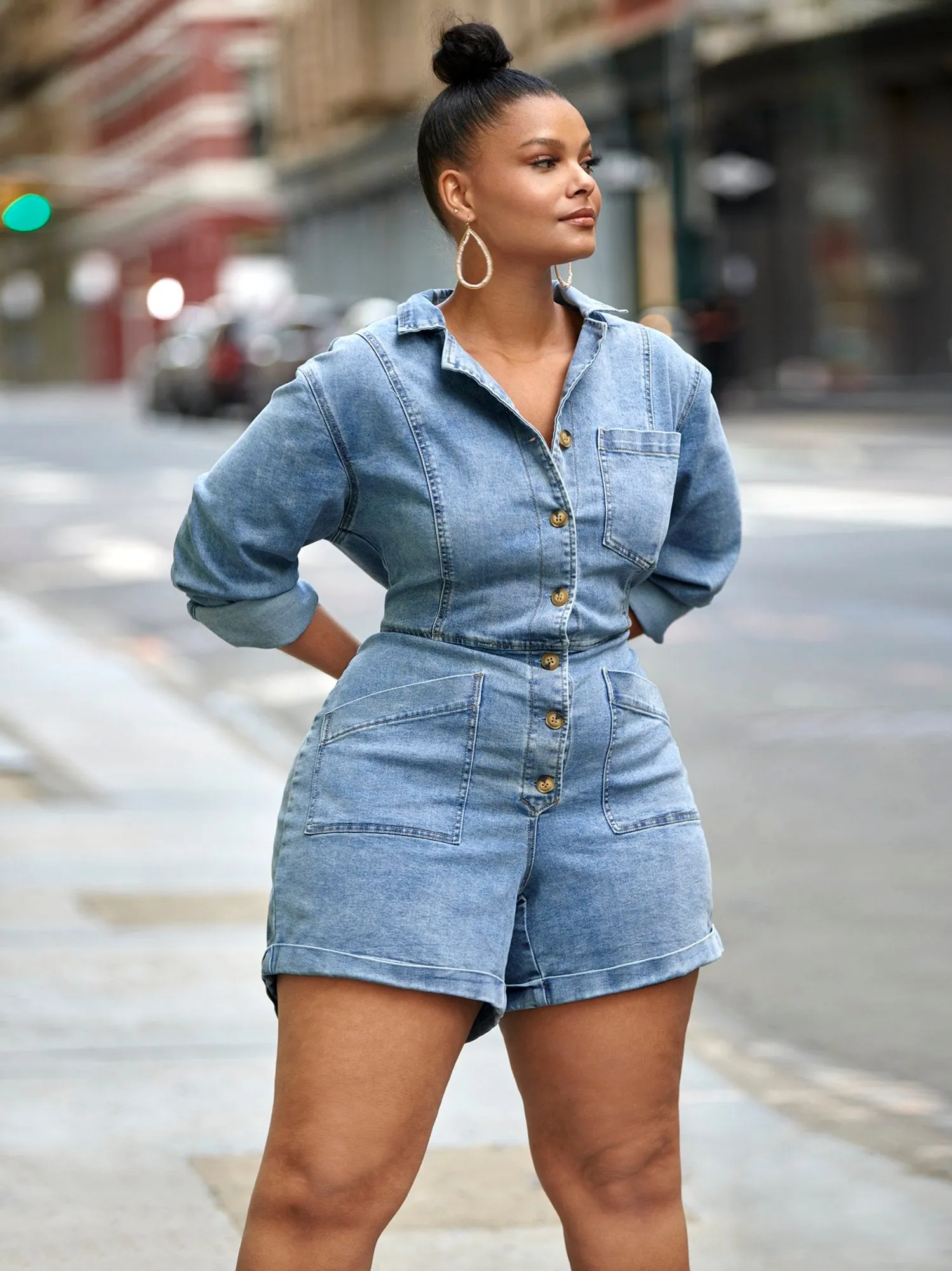Lila Denim Romper