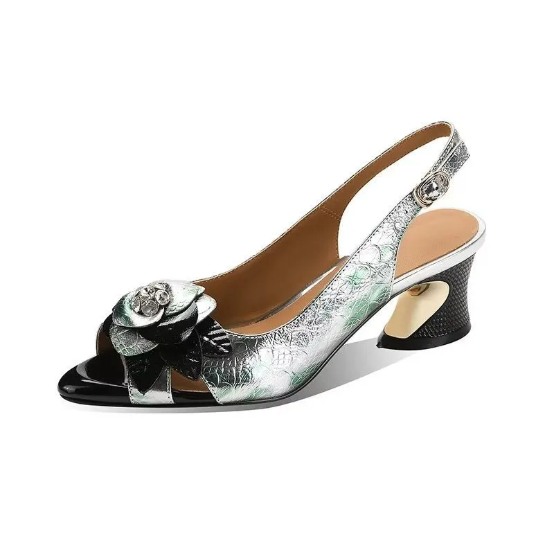 LuxeLeather Chic Heeled Office Sandals