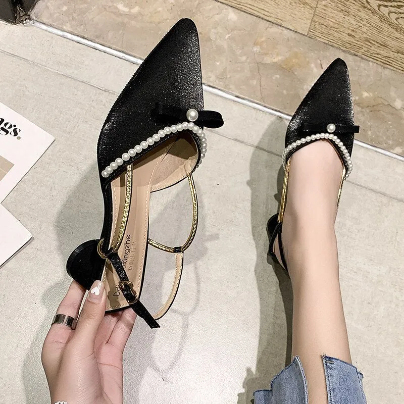 Med Closed Toe Sandals Low-Heeled Shoes With Strap  Women's Suit Female Beige Shallow Mouth All-Match Medium Low-heeled New