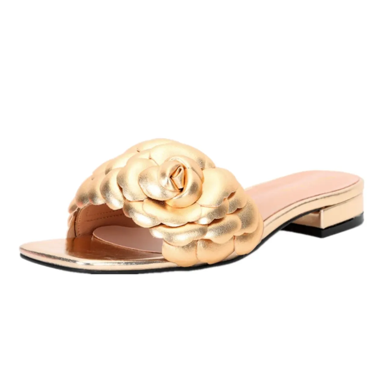 Merendy Roseo Low-Heel Open-Toe Slide Sandals