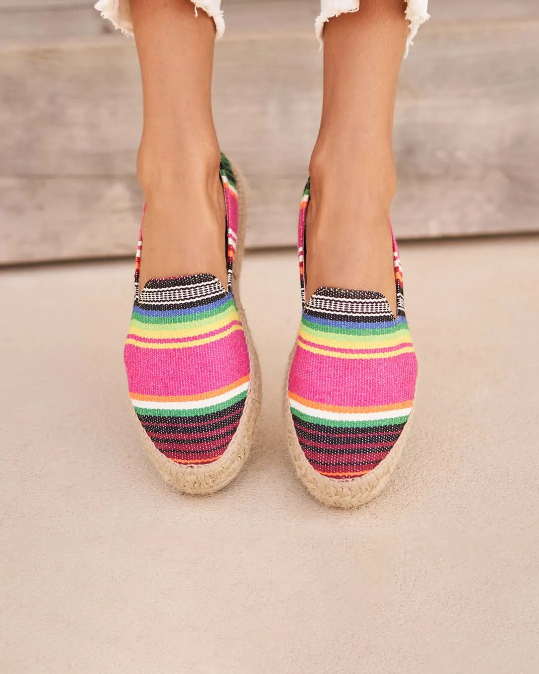 Mexican Blanket Double Sole Espadrilles - U56D0 - Tulum Multicolor Stripes