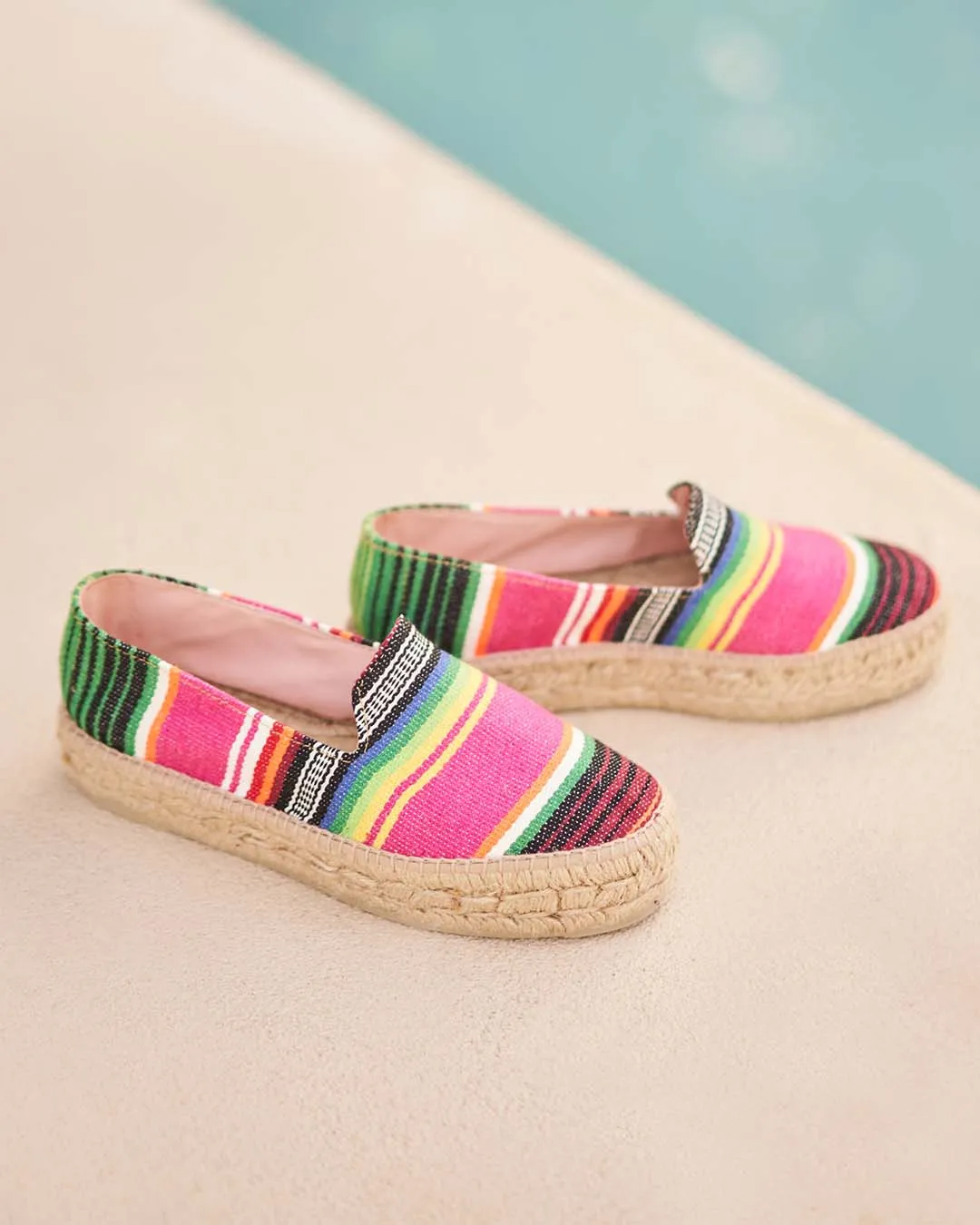 Mexican Blanket Double Sole Espadrilles - U56D0 - Tulum Multicolor Stripes