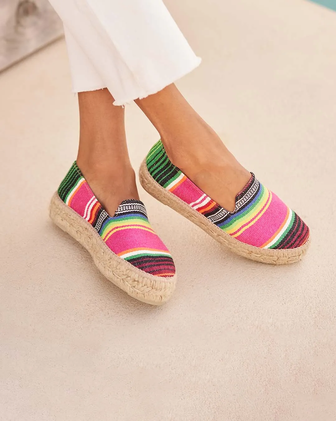 Mexican Blanket Double Sole Espadrilles - U56D0 - Tulum Multicolor Stripes