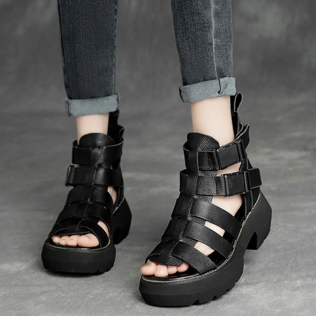 Mid Heel Velcro Rome Sandals