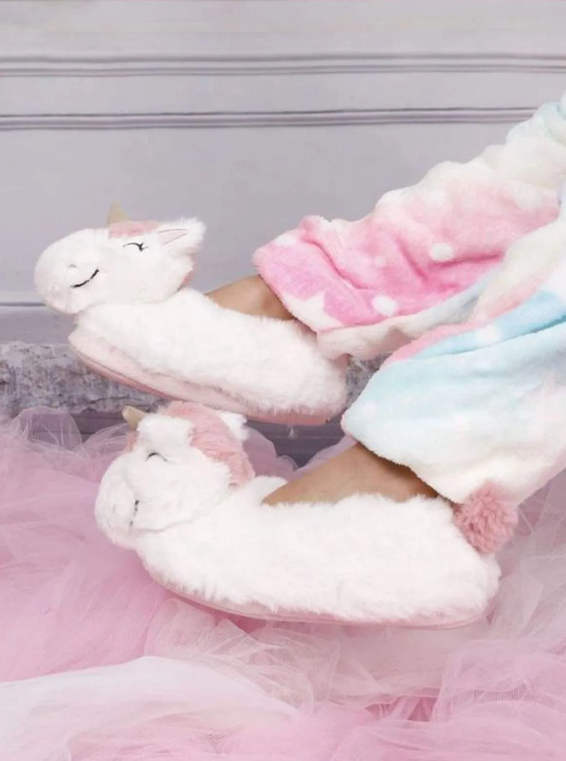 Mommy And Me Plush Unicorn Slippers By Liv and Mia