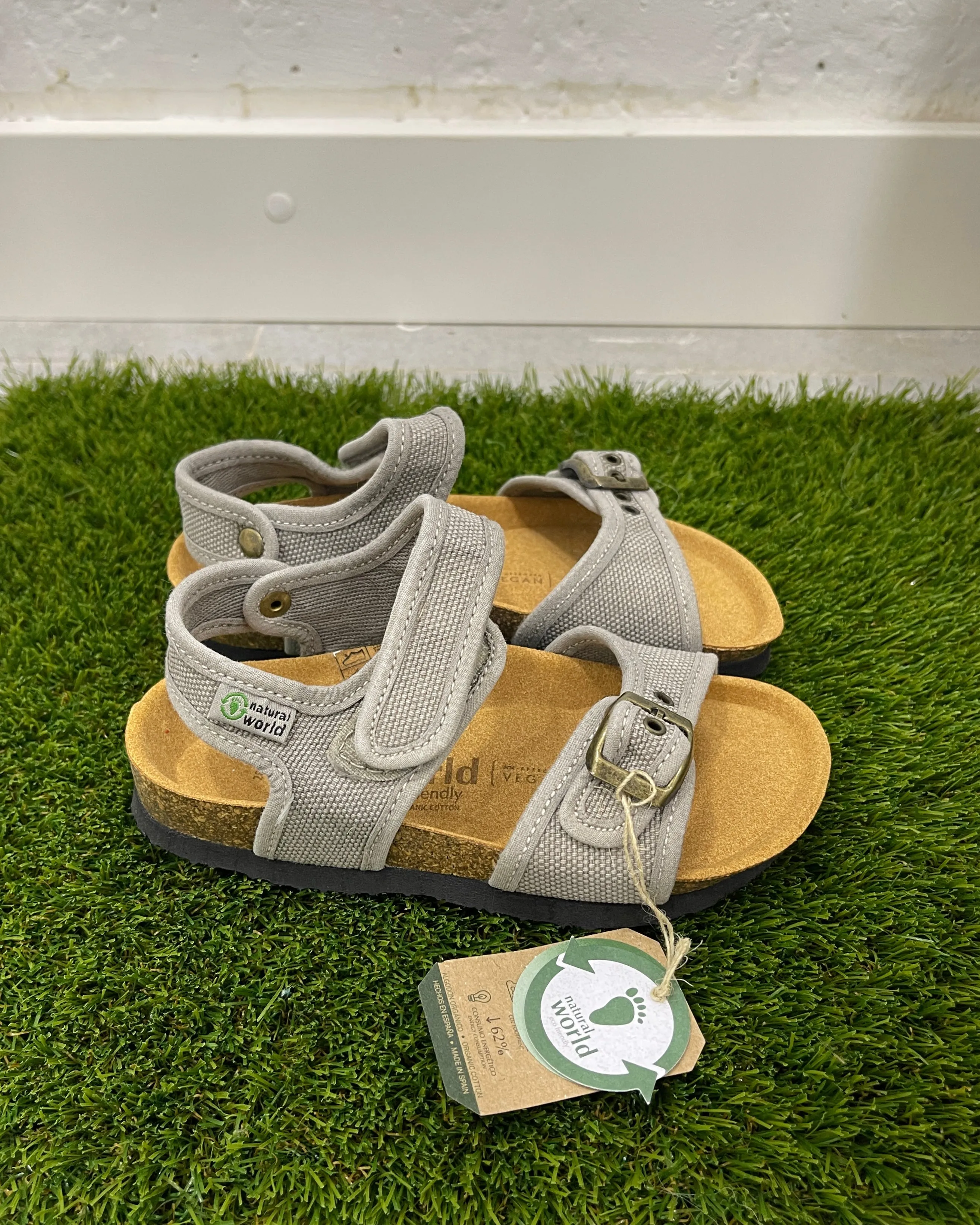 NATURAL WORLD KIDS DOUBLE STRAP SANDALS Grey