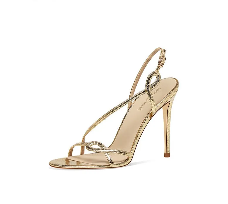 New gold one-word belt stiletto high-heeled fashion sandals- Catia
