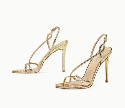 New gold one-word belt stiletto high-heeled fashion sandals- Catia