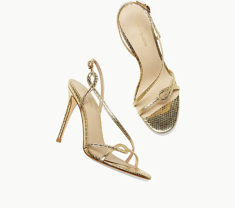 New gold one-word belt stiletto high-heeled fashion sandals- Catia