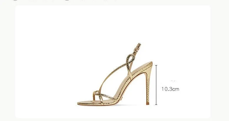 New gold one-word belt stiletto high-heeled fashion sandals- Catia