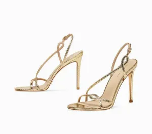 New gold one-word belt stiletto high-heeled fashion sandals- Catia