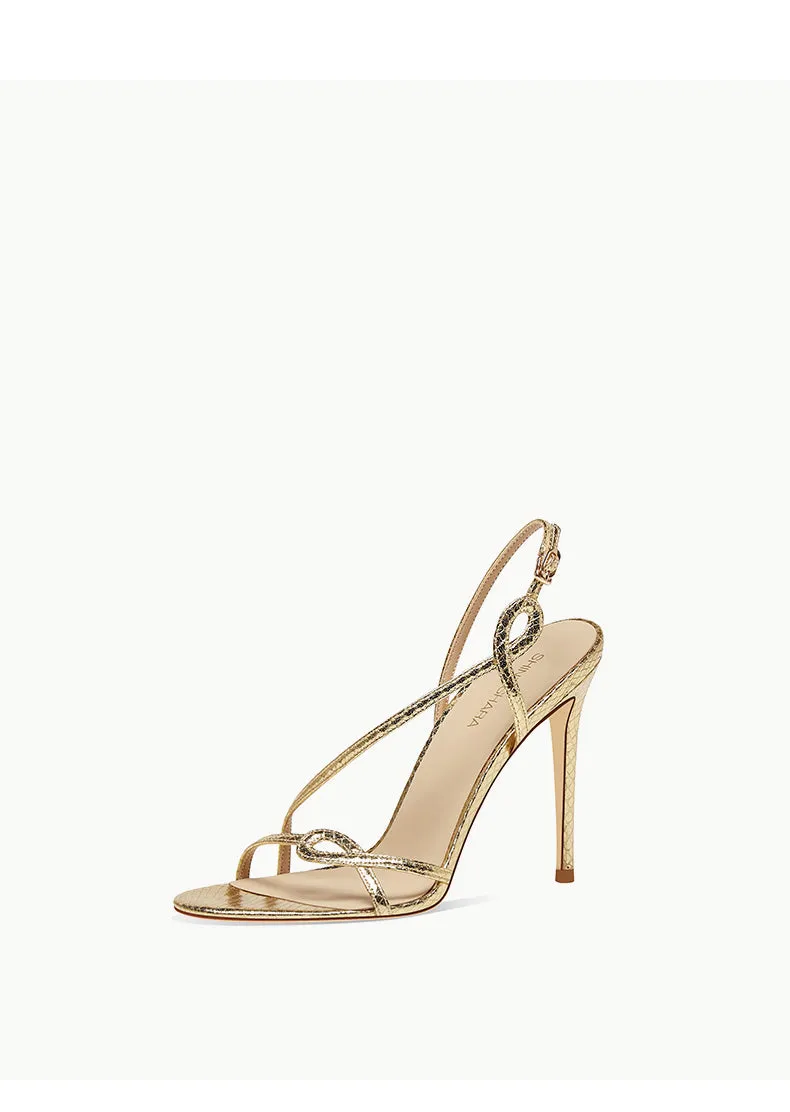 New gold one-word belt stiletto high-heeled fashion sandals- Catia
