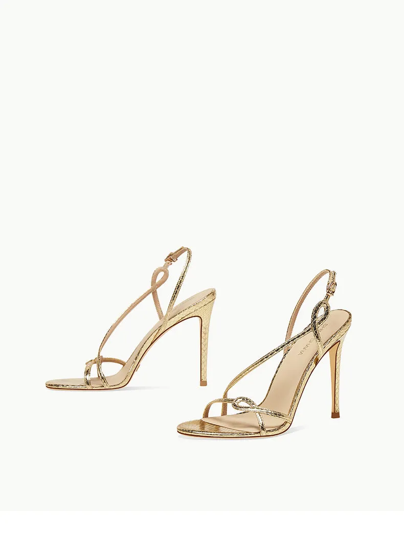 New gold one-word belt stiletto high-heeled fashion sandals- Catia