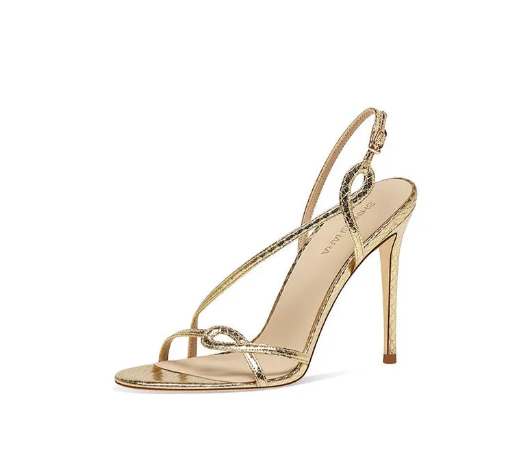 New gold one-word belt stiletto high-heeled fashion sandals- Catia