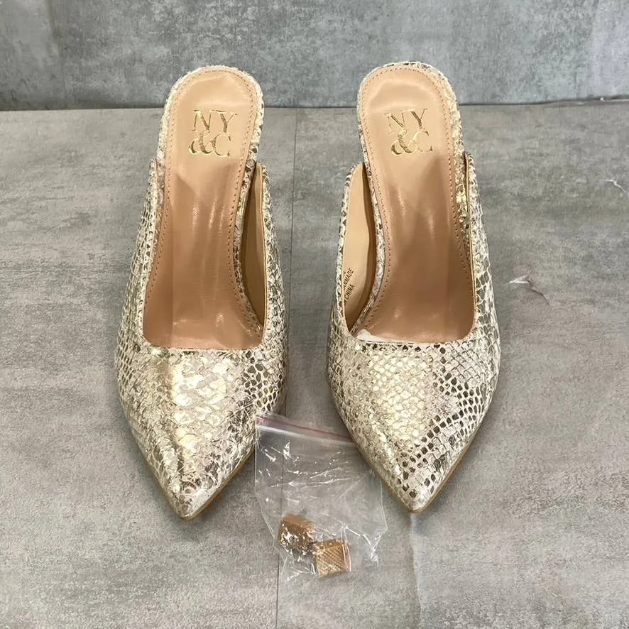 NEW YORK & COMPANY Women's Gold Snake Print Cammie Pointed-Toe Mule SZ 6