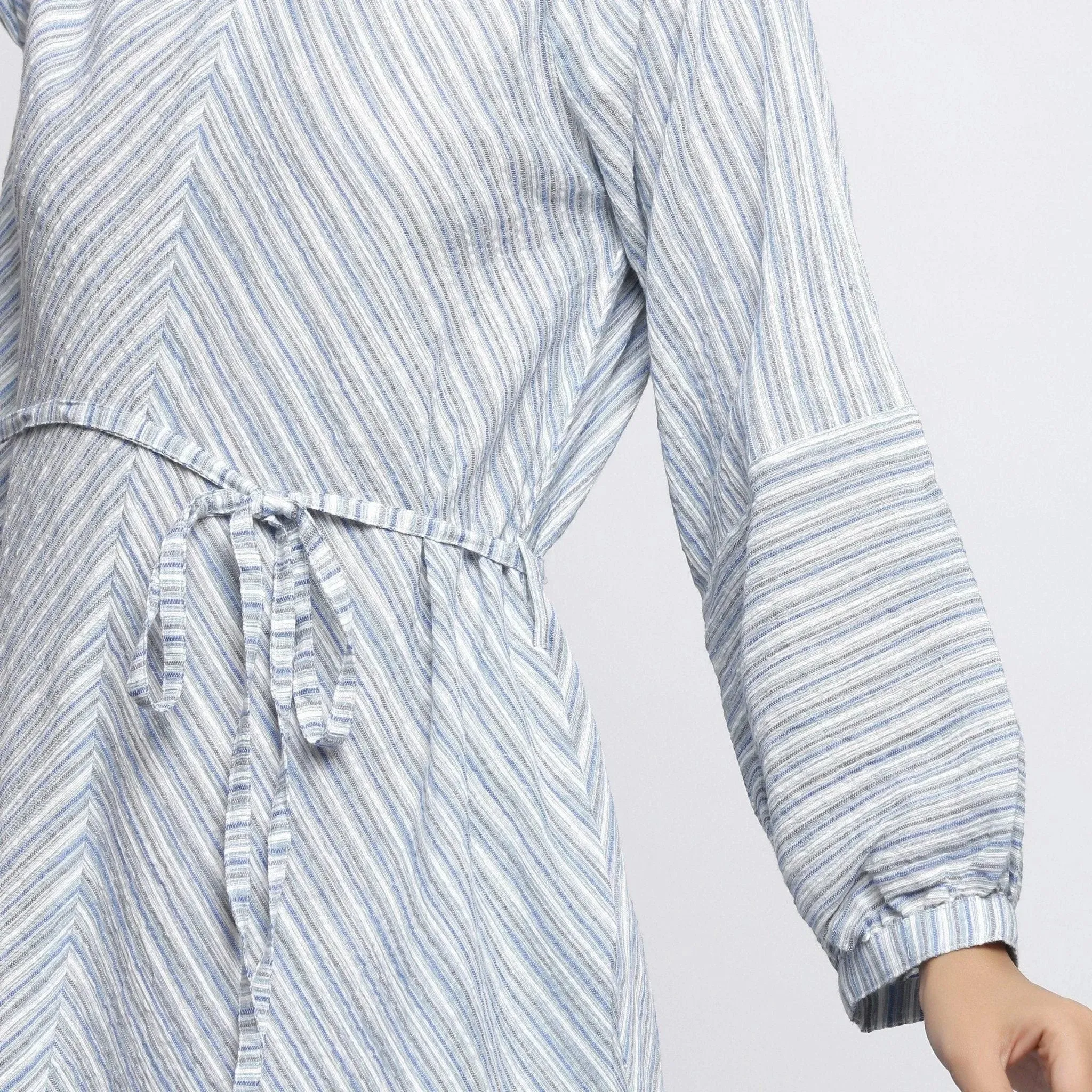 Off-White Cotton Boat Neck Knee Length Paneled Dress