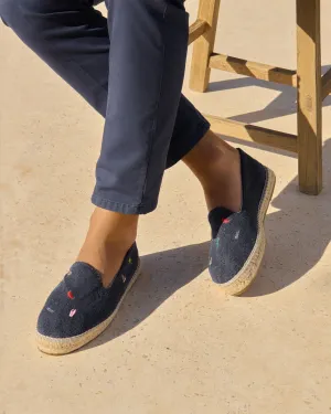 Organic Hemp Embroidered Espadrilles - Z57C0 - Palm Springs Navy and Multicolor Summer Strickers