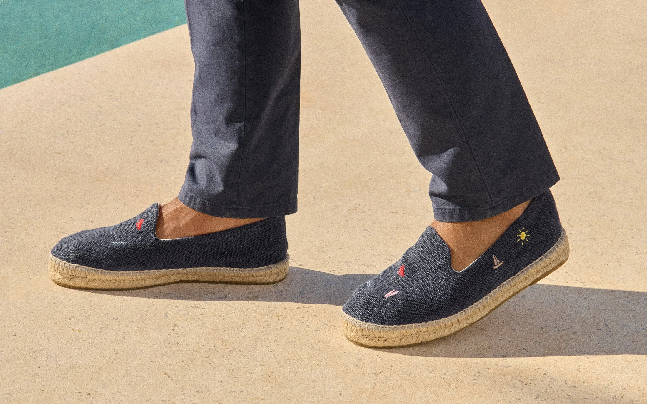 Organic Hemp Embroidered Espadrilles - Z57C0 - Palm Springs Navy and Multicolor Summer Strickers