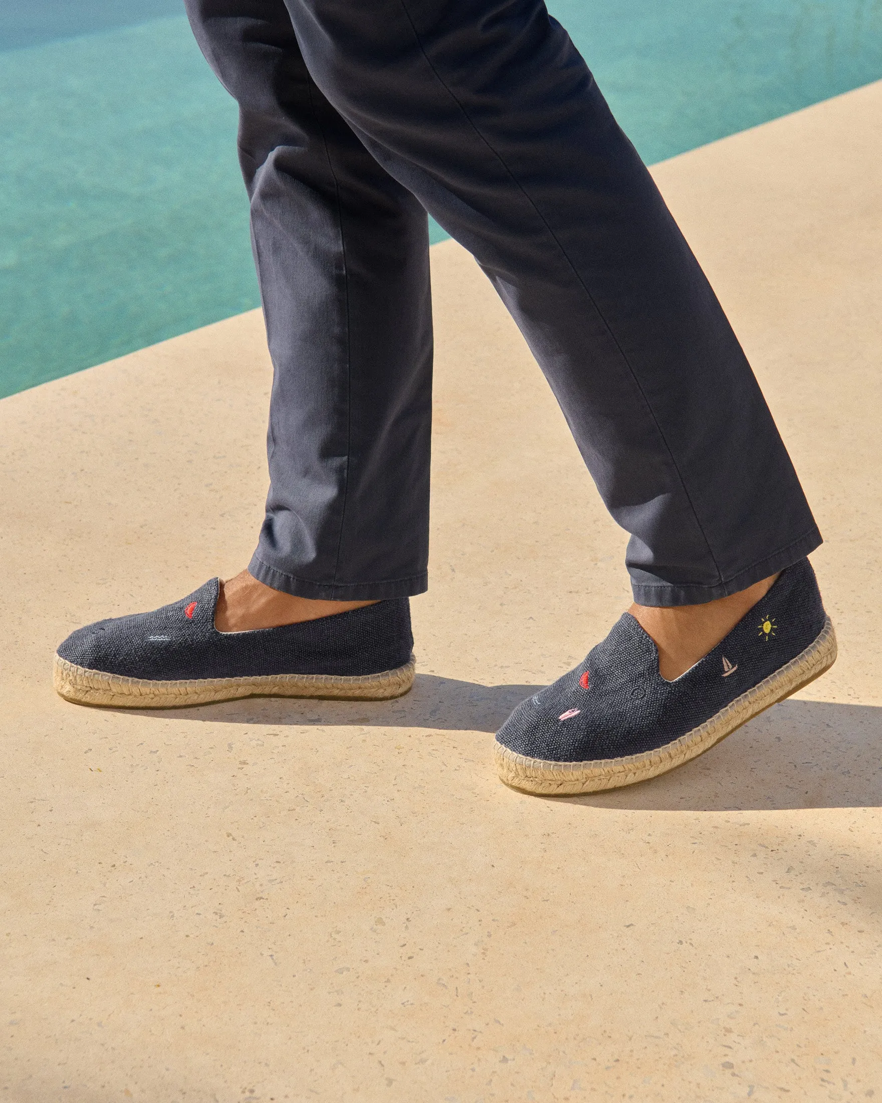 Organic Hemp Embroidered Espadrilles - Z57C0 - Palm Springs Navy and Multicolor Summer Strickers