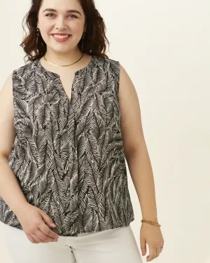 Oshay Hi-Low Botanical Print Sleeveless Top | Black / Ivory