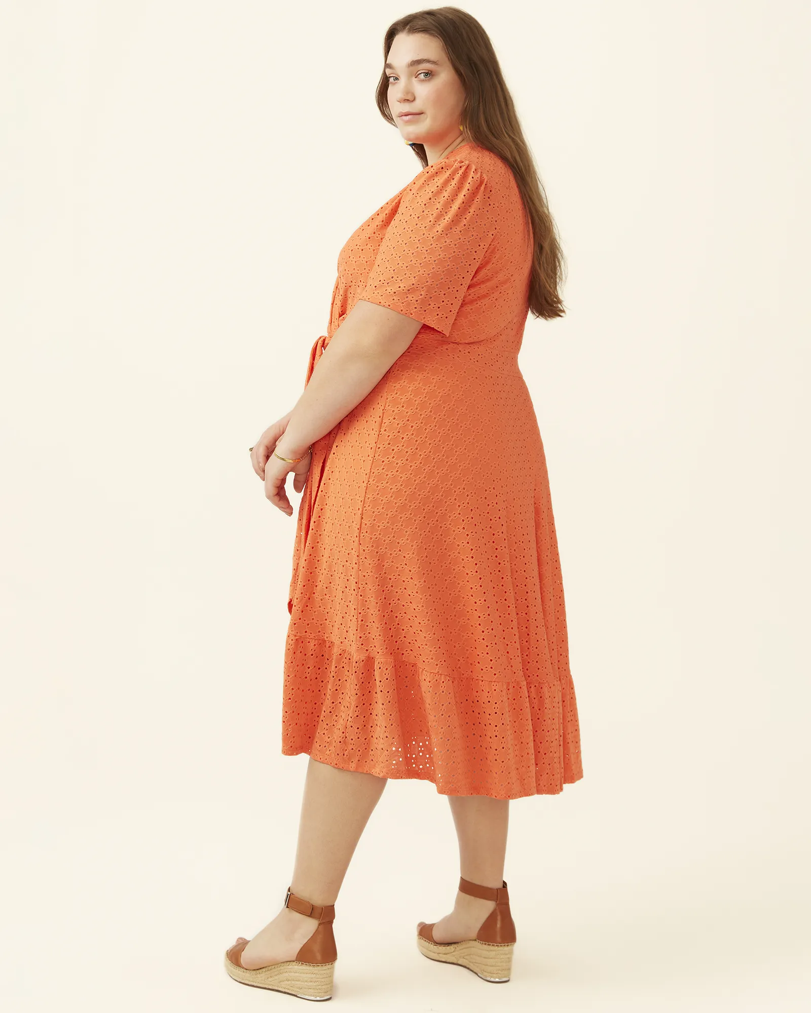 Paulina Embroidered Faux-Wrap Dress | Coral