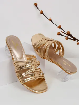 Pelle Albero Golden Block Heeled Sandals for Women