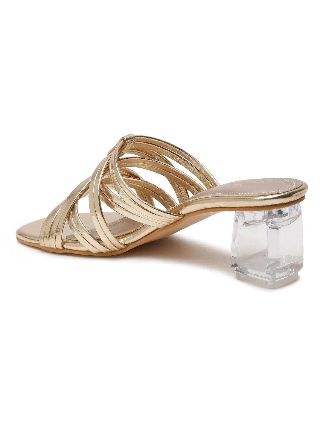 Pelle Albero Golden Block Heeled Sandals for Women