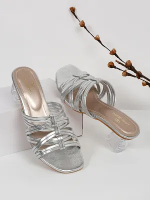 Pelle Albero Silver Block Heeled Sandals for Women