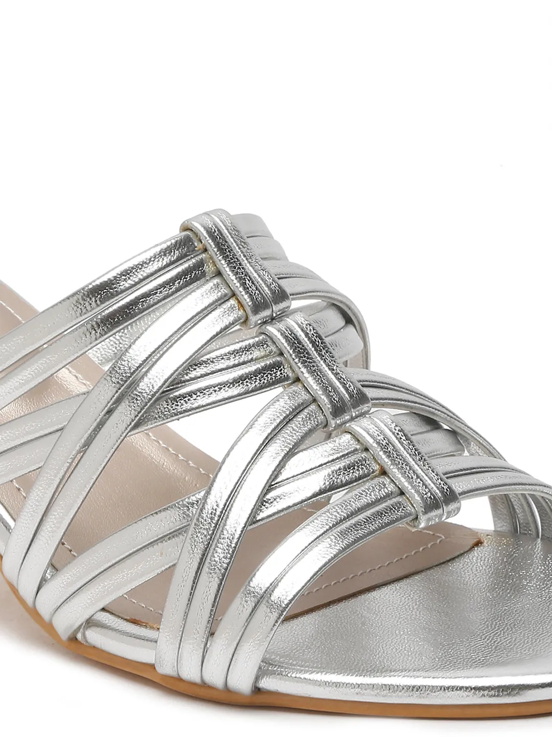 Pelle Albero Silver Block Heeled Sandals for Women