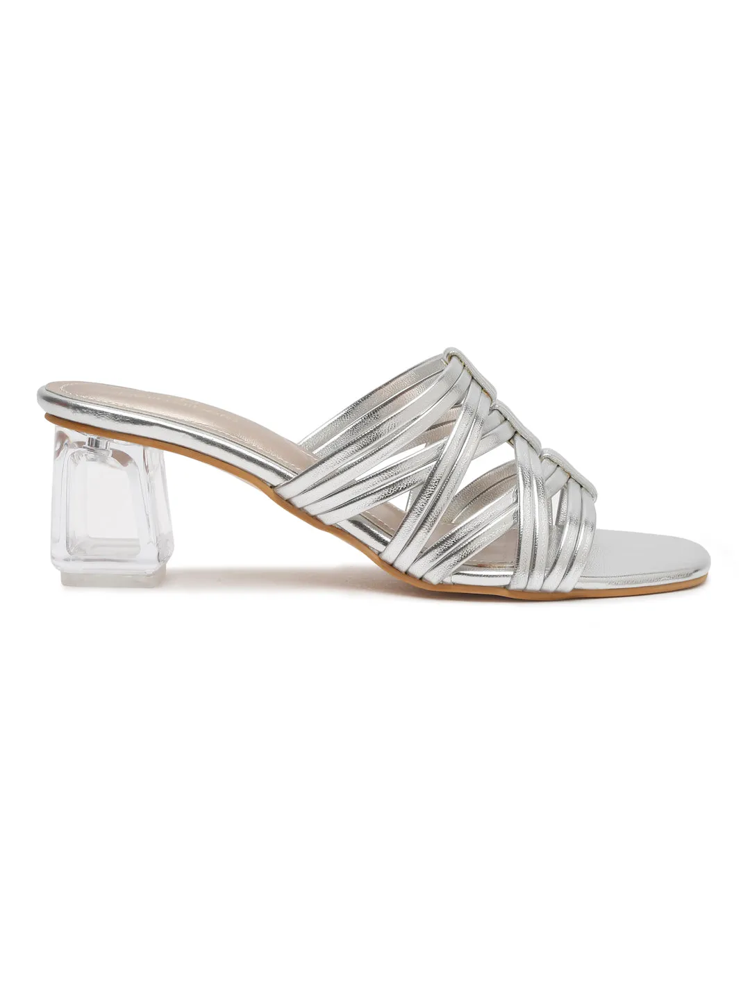 Pelle Albero Silver Block Heeled Sandals for Women