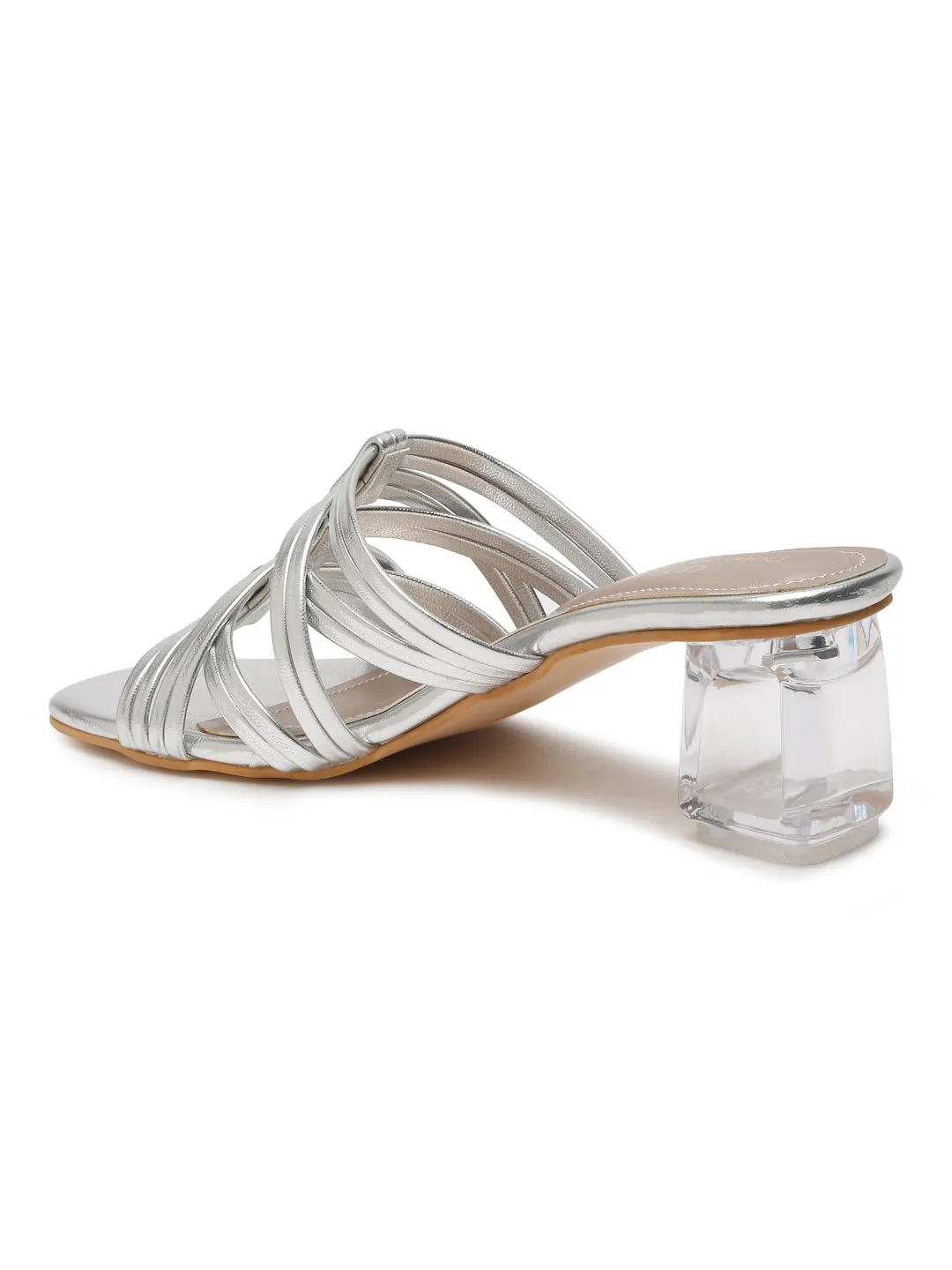 Pelle Albero Silver Block Heeled Sandals for Women