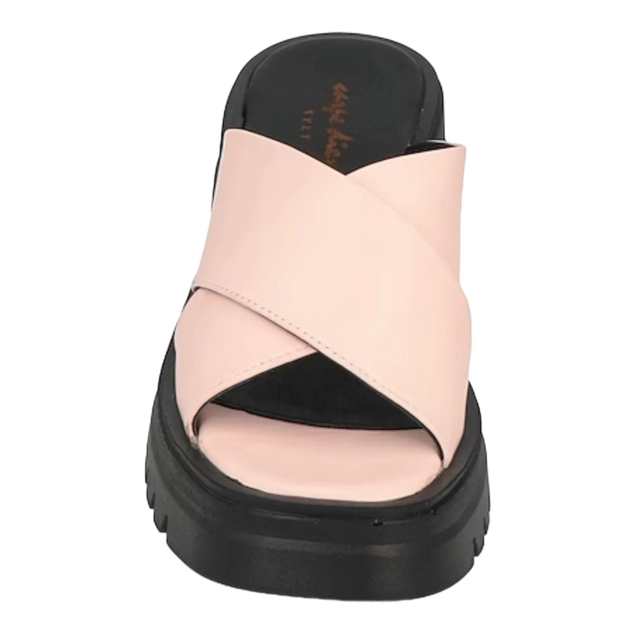 Pink Leather Crisscross Slip On Heel Sandals