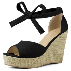 Platform Espadrilles Ankle Tie Wedge Sandals for Women