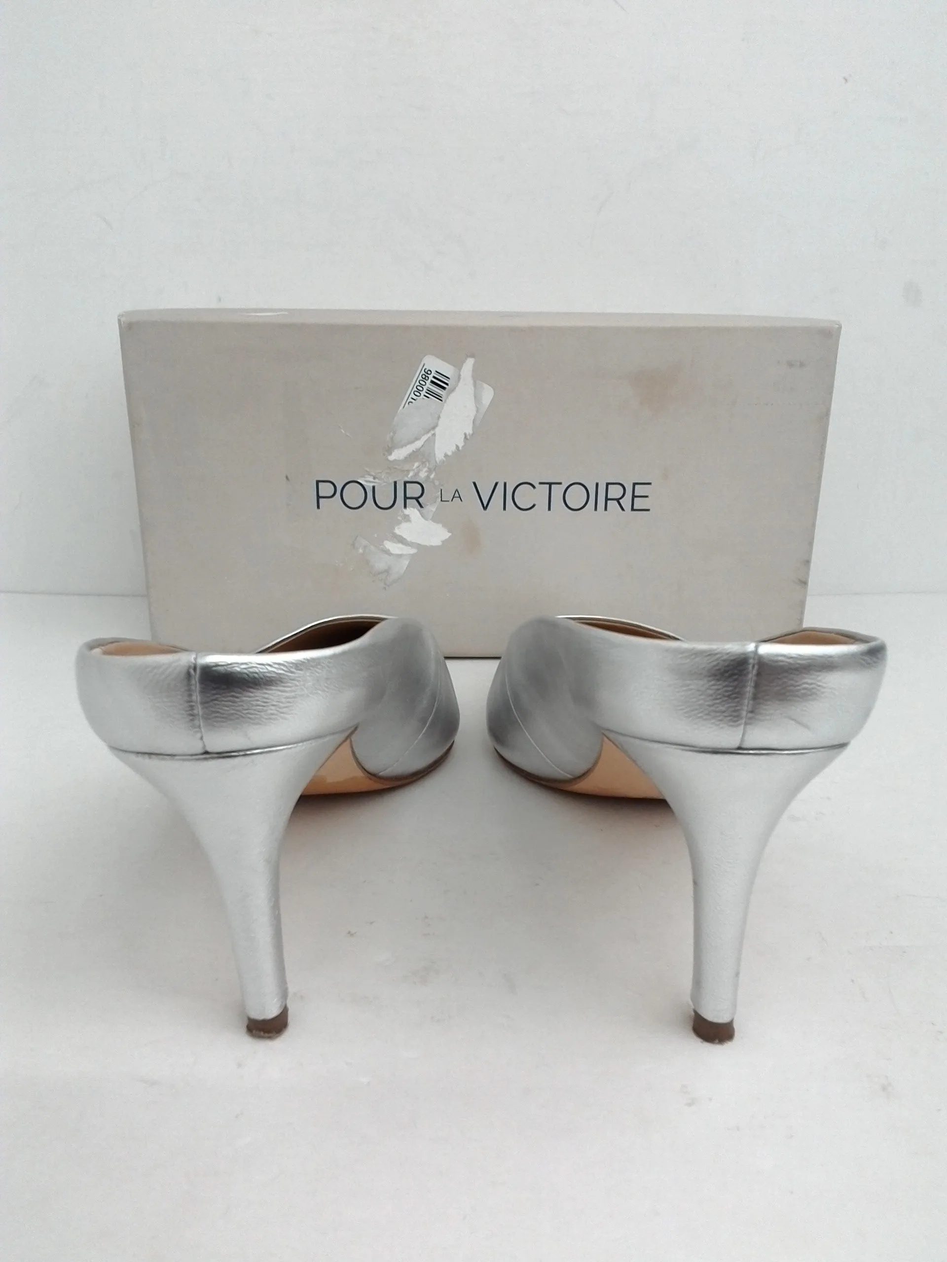 Pour La Victoire Women's Silver Leather Mule Size 10